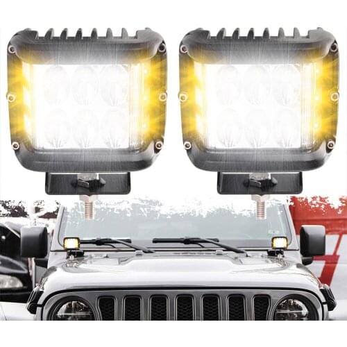 Car LED Work Light Bar Pods Dual Color Side Strobe Shooter Light Auto Boat Driving Warning Light Offroad Truck ATV Fog Light
