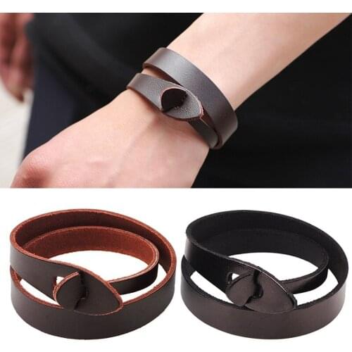 Hot Sale Simple Handmade Genuine Leather Genuine Women Men Bracelets Unisex Casual/Sporty Double Layer eyelid Shape bracelet