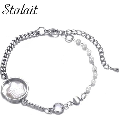 Romatic Star Shaped Pearl Bracelets For Women Clear Crystals Bracelet Round Silver Color Cuban Link Bracelet New Arrival
