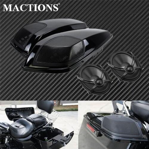 Motorcycle Black Saddlebag Lids With 5"X7" Speakers Set For Harley Touring 2014-2019 Road King Electra Street Glide FLHXS FLHR