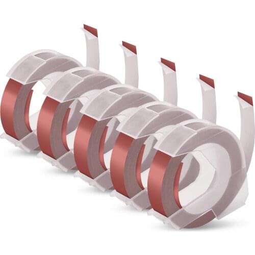 5PK 3D Embossing Tapes Plastic White on Maroon Red 3D Embossing Labeling Tape 9mm Labels for Dymo Embossing Label Maker 1540