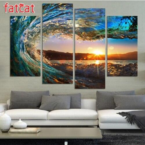 FATCAT Sunset sea landscape 4 Piece Diy Diamond Painting Full Square Round Drill Diamond Embroidery sale home decor AE2510
