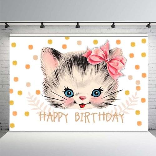 Photography Backdrops Cute Cat Princess Girl Birthday Party Golden Dots Pink Pastel Color Fotografia Background