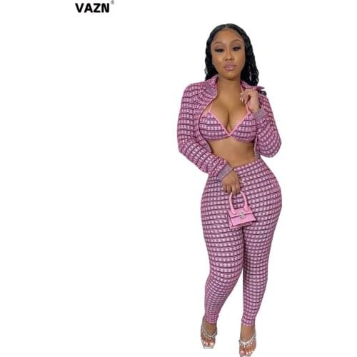 VAZN Hot Daily Sexy Regular Free Mature Sexy Style Energy Full Sleeve Cloth Top 1 Piece Jumpsuits Slim Women 2 Piece Set