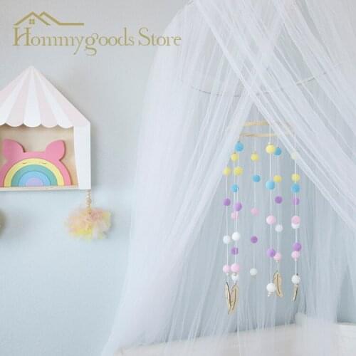 Ins Baby Toys Decorative Home Fur Ball Feather Wood Chip Wind Chime Bed Bell Childrens Room Decorative Bed Curtain With Props