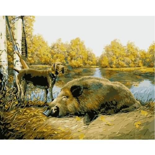 Painting By Numbers DIY Dropshipping 40x50 50x65cm Hunting dog and wild boar Animal Canvas Wedding Decoration Art picture Gift