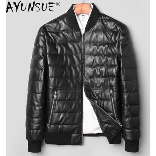 AYUNSUE Winter Genuine Sheepskin Leather Jacket Men Black Down Coat Male Autumn Black Korean Clothes Jaqueta Masculina SQQ329