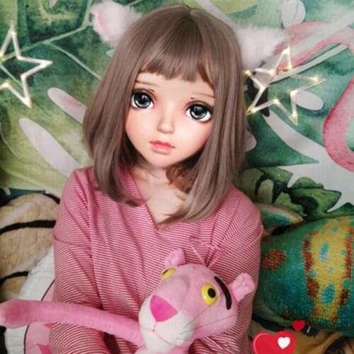 Miao12)Female Sweet Girl Resin Half Head Kigurumi BJD Eyes Crossdress Cosplay Japanese Anime Role Lolita Mask With Eyes And Wig