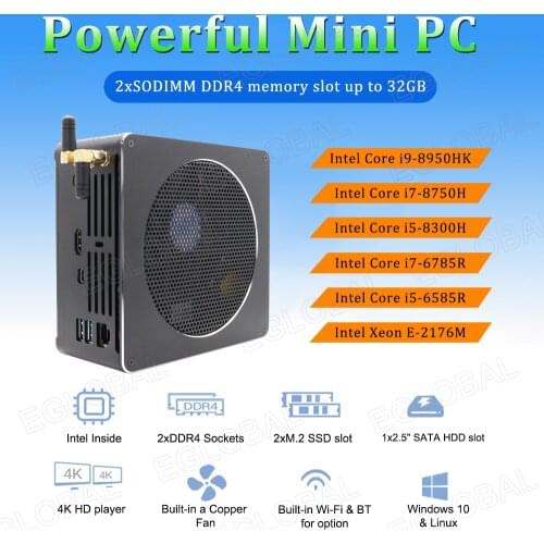 Eglobal Micro Computer Intel Xeon 1505M Core i9 9880H i7 9850H Powerful Game Mini PC Windows Barebone Desktop NUC Type-C AC Wifi