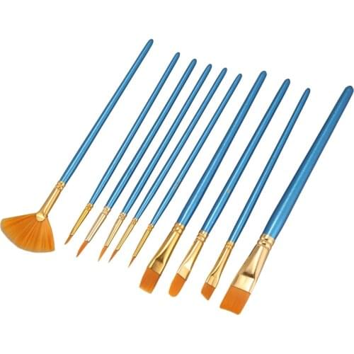 10pcs Blue Handle Nylon Hair Multifunction Paint Brushes