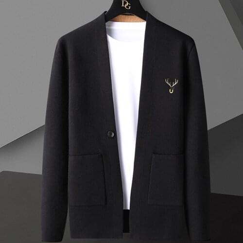 Korean Fashion Color Contrast Pocket Cardigan Sweater Men Knit Plus Size Black Loose Cardigan Trendy Blue Striped Cardigan Men