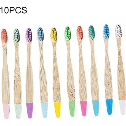 New 10Pcs Toothbrush Eco-Friendly Rainbow Bamboo Soft Fibre Toothbrush Biodegradable Teeth Brush Solid Bamboo Handle Toothbrush