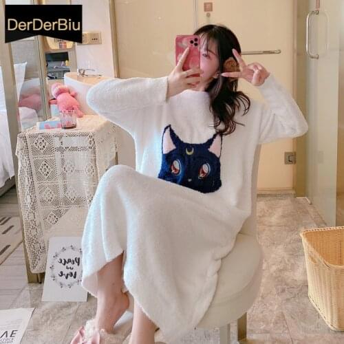 New Feather Yarn Velvet Nightdress Winter Stylish Warm Nightgowns Super Comfortable Sleepdress Cute Cartoon Young girl Sleepwear