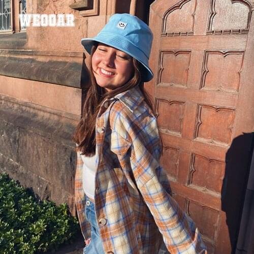 WEOOAR Smiley Womens Bucket Hats Mens Panama 2021 Fashion Summer Fisherman Bob Hip Hop Cap Sun Visor Fishing Beach Hat MZ155