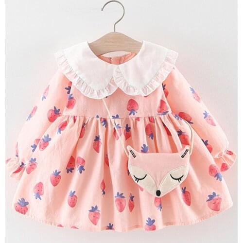 Baby Girl Dress Children Strawberry Tutu Dress+Fox bag Kids Birthday Party Princess Dress Toddler Spring Autumn Clothing
