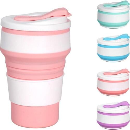 Folding Silicone Cup Coffee Mug Portable Mini Telescopic Silicone Folding Cup With Lid Outdoor Travel Camping Water Cup BPA FREE