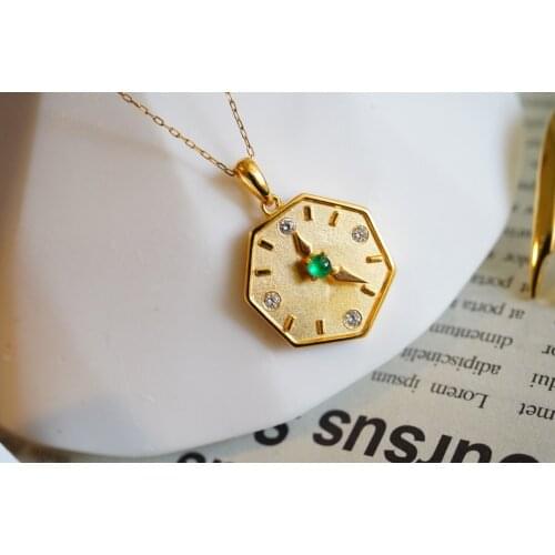 SX412 Solid 18K Yellow Gold Nature Green Emerald Pendants Necklaces for Women Fine Jewelry for Women Gifts