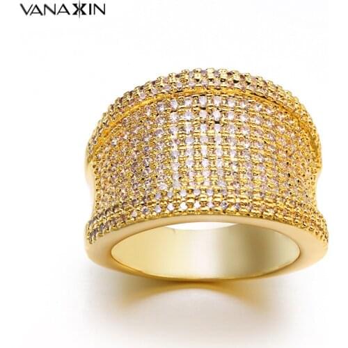 VANAXIN Wide AAA Iced Out Paved CZ Crystal Jewelry Hip Hop Statement Rings Men Party Gift High Quality Wide Rings Box Free Pack