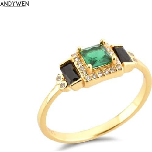 ANDYWEN 925 Sterling Silver Gold Green Black Zircon Rings Women Fashion Fine Jewelry Round Luxury Wedding Rock Punk Luxury