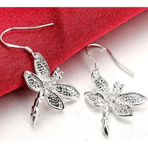 Brand New 925 Silver Fashion Dragonfly Insect Dangle Earrings for Women Girl Sterling Silver Jewelry