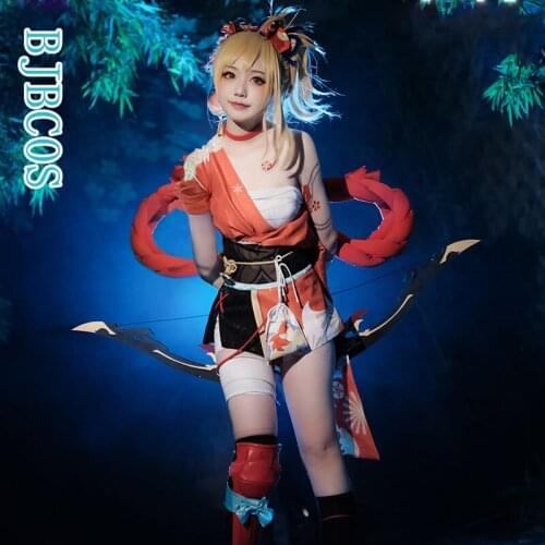 Game Genshin Impact Yoimiya Cosplay Costume Female Fashion Battle Uniforms Role Play Cute Women Combat Outfits