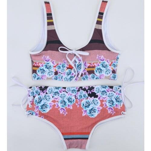 PREETEE 2018 New Sexy Beachwear Backpack Swimsuit Lace-up Bustier Maillot De Bain Femme Blue Print Bikini Swimsuits Biquini