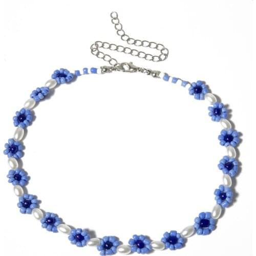 Trendy Bead Strand Beaded Choker Necklace For Women Bohemian Colorful Handmade Short Y2K Daisy Pearl Necklace Jewelry