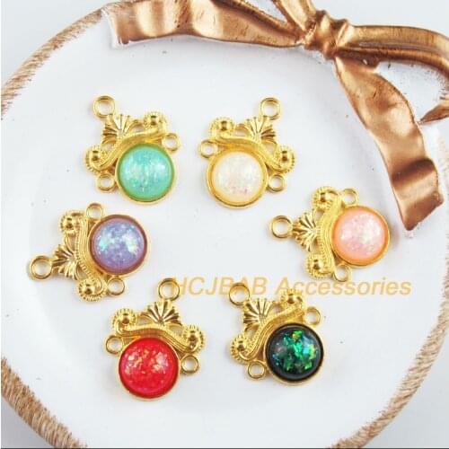 12 New Flower Charms Good Plated Retro Mixed Round Resin Connectors 18x23mm