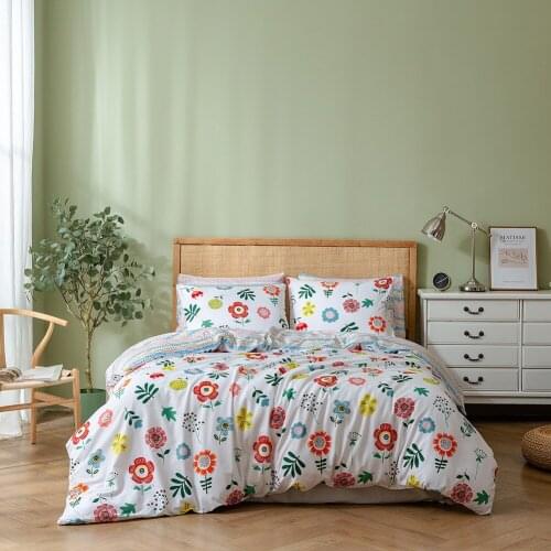 2/3 Pcs Blue Monet Garden Double Bed Linings Bedding Set Kids Lattice Bed Quilt Cover Various Flowers Quilt Cover Pillowcase