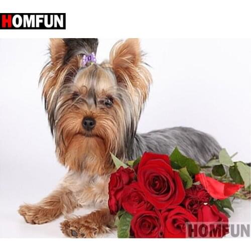 HOMFUN Full Square/Round Drill 5D DIY Diamond Painting "Dog flower" Embroidery Cross Stitch 5D Home Decor Gift A16220