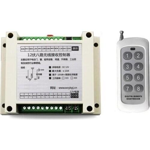 DC12V 8CH 10A RF Wireless Remote Control Relay Switch Security System tubular motor garage door shutters/ lamp & Smart home