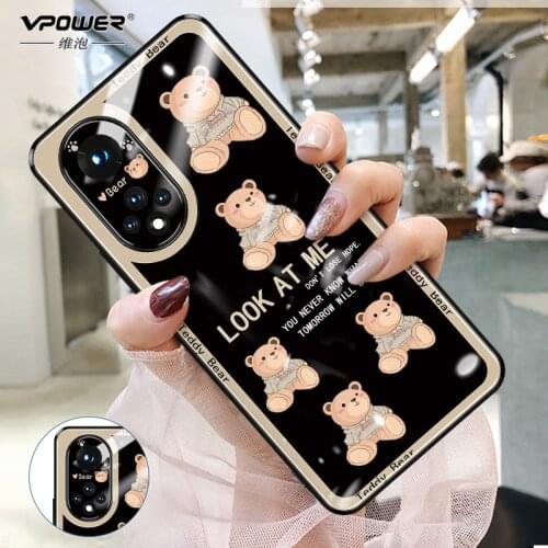 Vpower Bear Tempered Glass Cases for Huawei Honor 50 Pro V40 Case Colorful Smooth Back Protector Cover honor 50 pro Shell