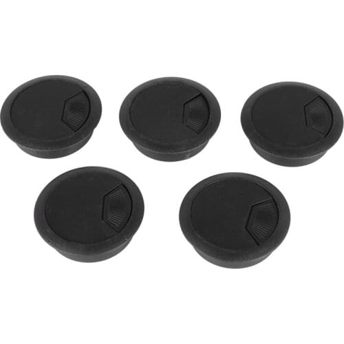 5 Pcs Black 70mm Dia Round Plastic Cable Hole Covers for Computer Desk