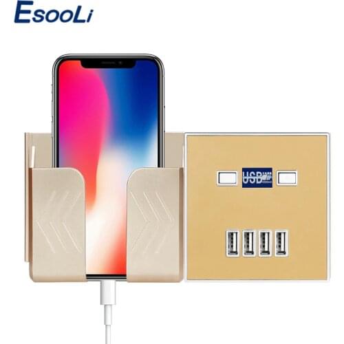Esooli 4-PORT Socket With USB Wall Charger Adapter EU Plug Socket Power Outlet Panel Electric Wall Charger Adapter Charging
