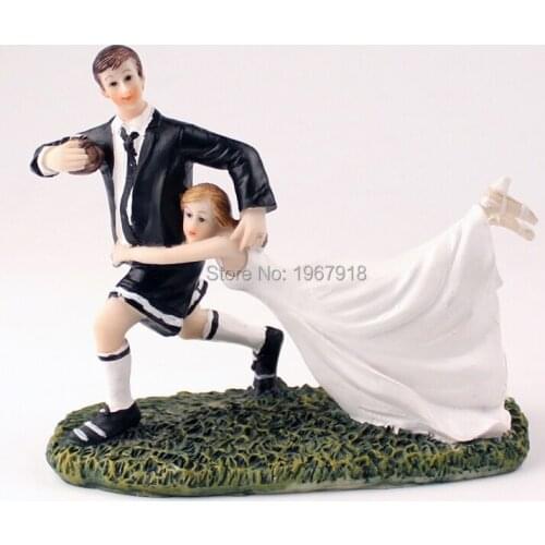 Football Wedding Bride & Groom Resin Cake Topper Wedding Couple Cake Stand Topper Bridal Shower Cake Figurine