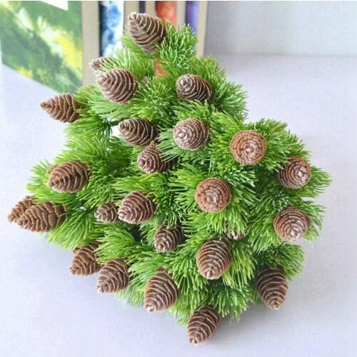 Artificial Plastic Pine 7 Branches Pine Nuts Cones Fake Plants Tree For Christmas Party Decoration Faux Grass Xmas Home Decor