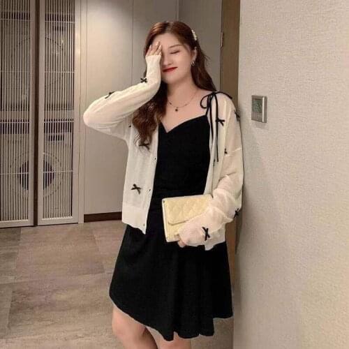 Spring Autumn Women Clothing Long Sleeve Bow Knit Cardigan Korean Single-breasted Solid Jacket Ice Silk Sweater Thin Tops X293