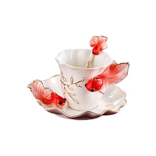 3D Goldfish Enamel Coffee Mug Cup Porcelain Tea Milk Copo Set Caneca Criativa Creative Ceramic European Bone China Drinkware