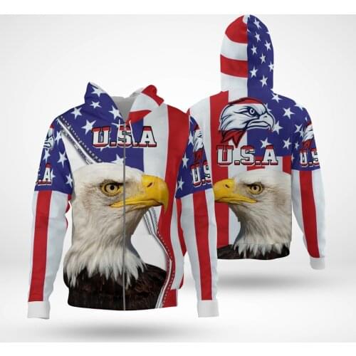 USA Flag Eagle 3D Hoodies Printed Harajuku Coat Jacket Men For Women Fashion Zipper hoodies Drop Shipping 02