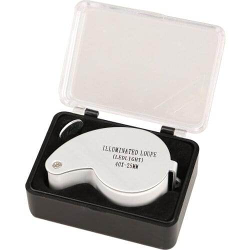 Portable 40x 6-shaped 25mm Lens Waterproof Jewelry Magnifier Illuminated Loupe with Two LED For Jewelry Store