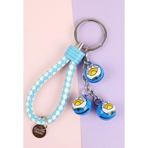 Cute Doraemon Anime Cartoon Keychain Crystal Bell Trinket Metal Key Chains Car Bag Pendent Charm D117