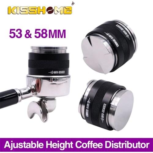53/58mm Double Coffee Tamper Multifunction Powder Hammer Stainless Steel Four Angled Slopes Flat Base Espresso Distributor Tool