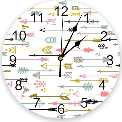 Tribal Feather Colorful Arrow 3d Wall Clock Modern Design Farmhouse Decor Kitchen Vintage PVC Round Clock Living Room Decoration