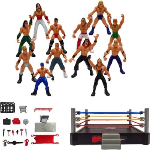 New Wrestler Athlete Wrestling Figure Gladiator Model Set With Fighting Station Arena Cage Assembled Battle Game Toy For Boys