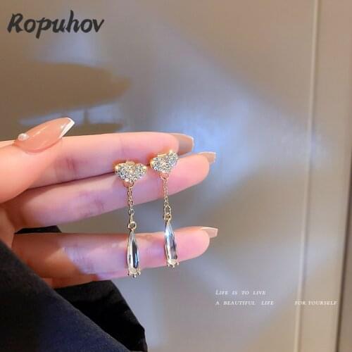 ROPUHOV 2021 New Korean Trendy Jewelry 925 Silver Needle Diamond Love Drop Earrings Female Zircon Tassel Earrings