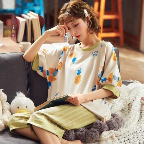 New short sleeve pajamas in the summer of 2021 female 7 minutes of pants and lovely cartoon students big yards ladies casual wea