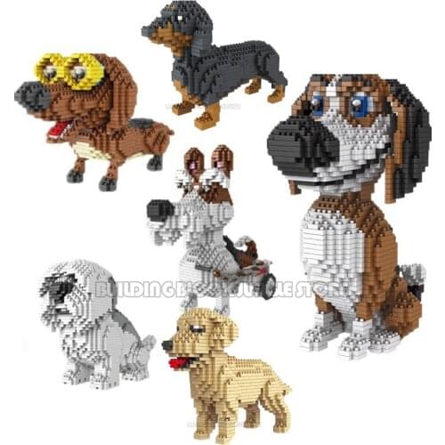 New Cartoon Dog Mini Block Beagle Hound Schnauzer Dachshund Sheepdog DIY Building Brick Toy For Kids Box Gift