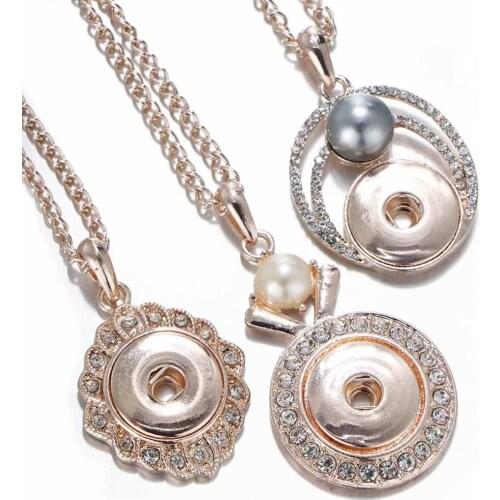 New Rose Gold Snap Jewelry Necklaces Metal Owl Flower Starfish Love Heart Snap Button Necklace for Women Snaps Pendant Necklace