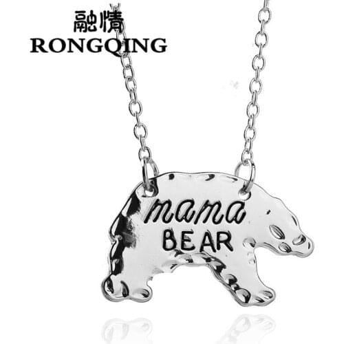 RONGQING 12pcs/lot Mama Bear Necklace for Women Silver Color Fashion Chain Mothers Day Family Jewelry Gifts Wholesale 2018