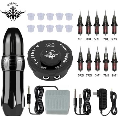 Complete Tattoo Machine Kit LCD Power Pedal With Cartridges Needle Permanent Makeup Machine Accessories Body Art Tattoo Supplies